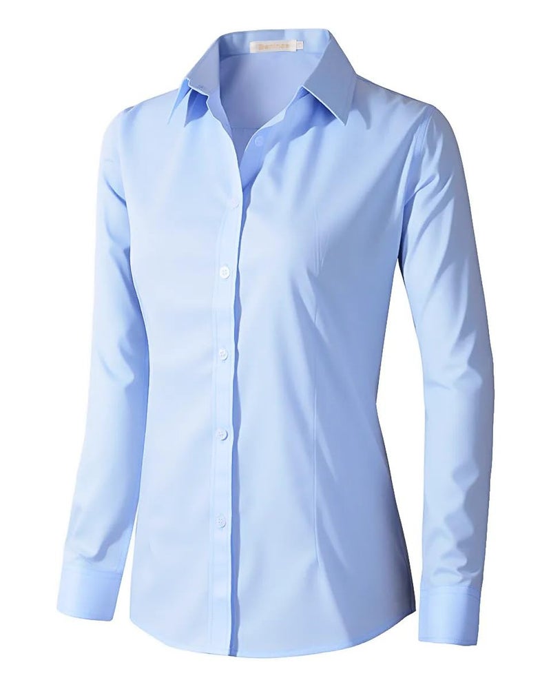 Beninos Womens Dress Shirts Long Sleeve Button Down Shirt Work Wear (225 Light Blue, M) - Image 1